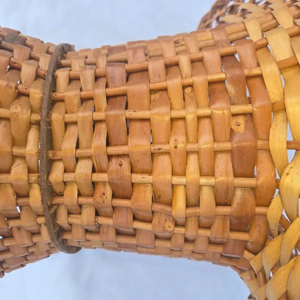 Vintage Rattan Wicker Floor Vase Basket Handles 24